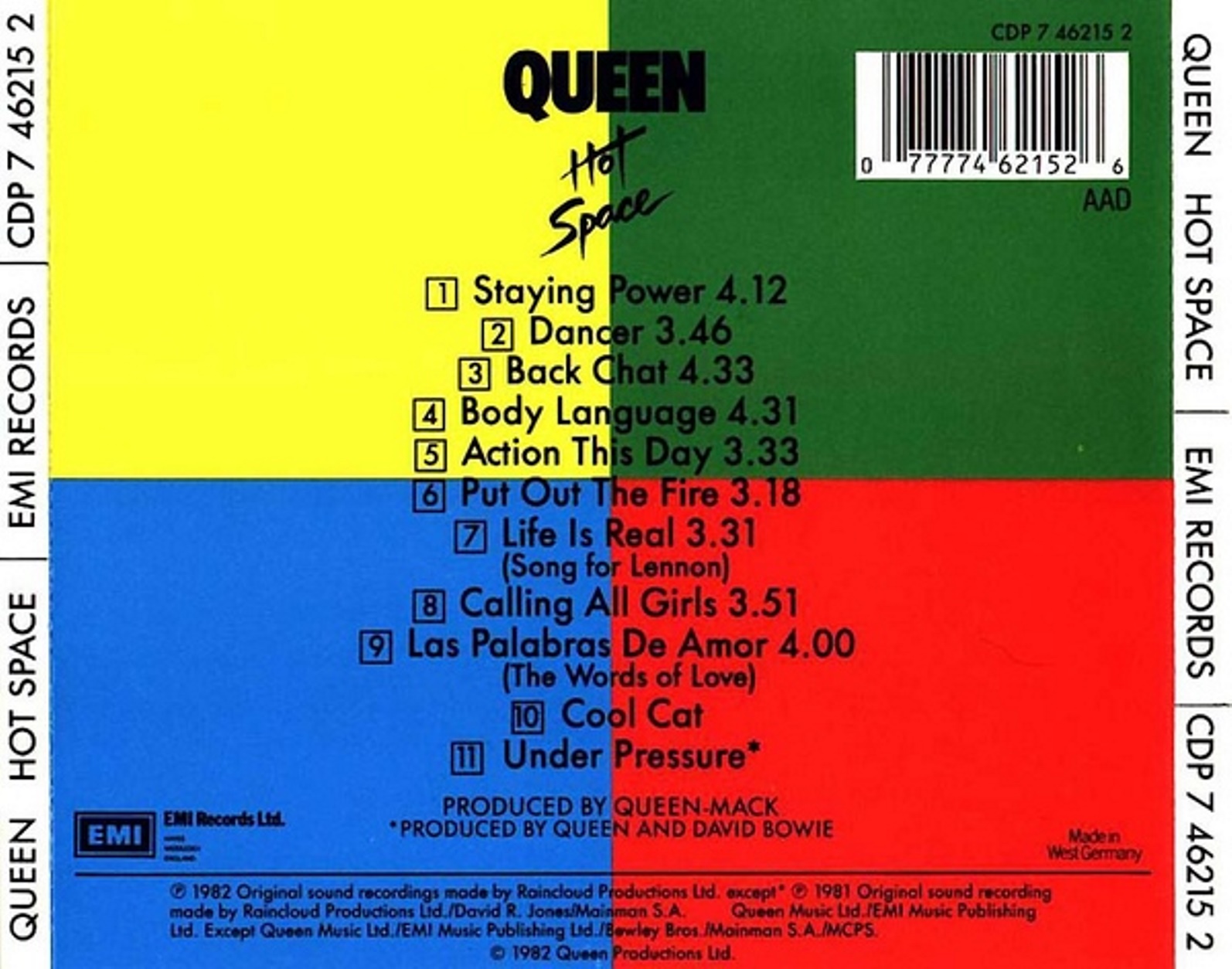 Queen  Hot Space : Back